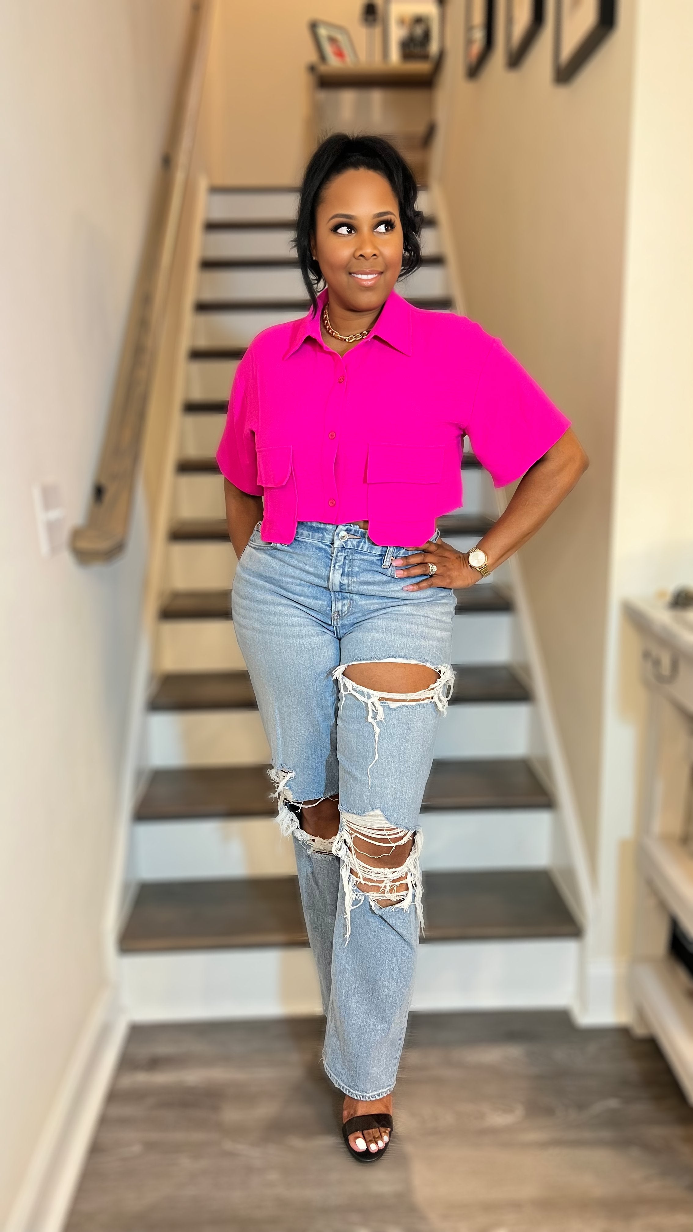 City Chic Crop Top - Hot Pink