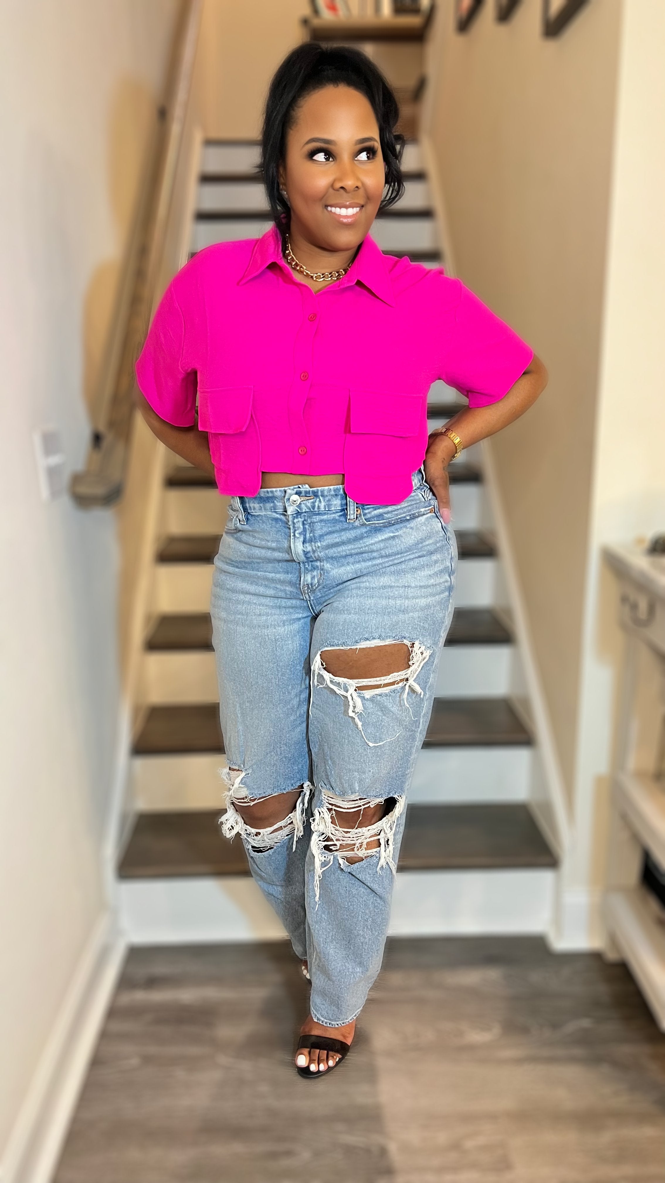 City Chic Crop Top - Hot Pink