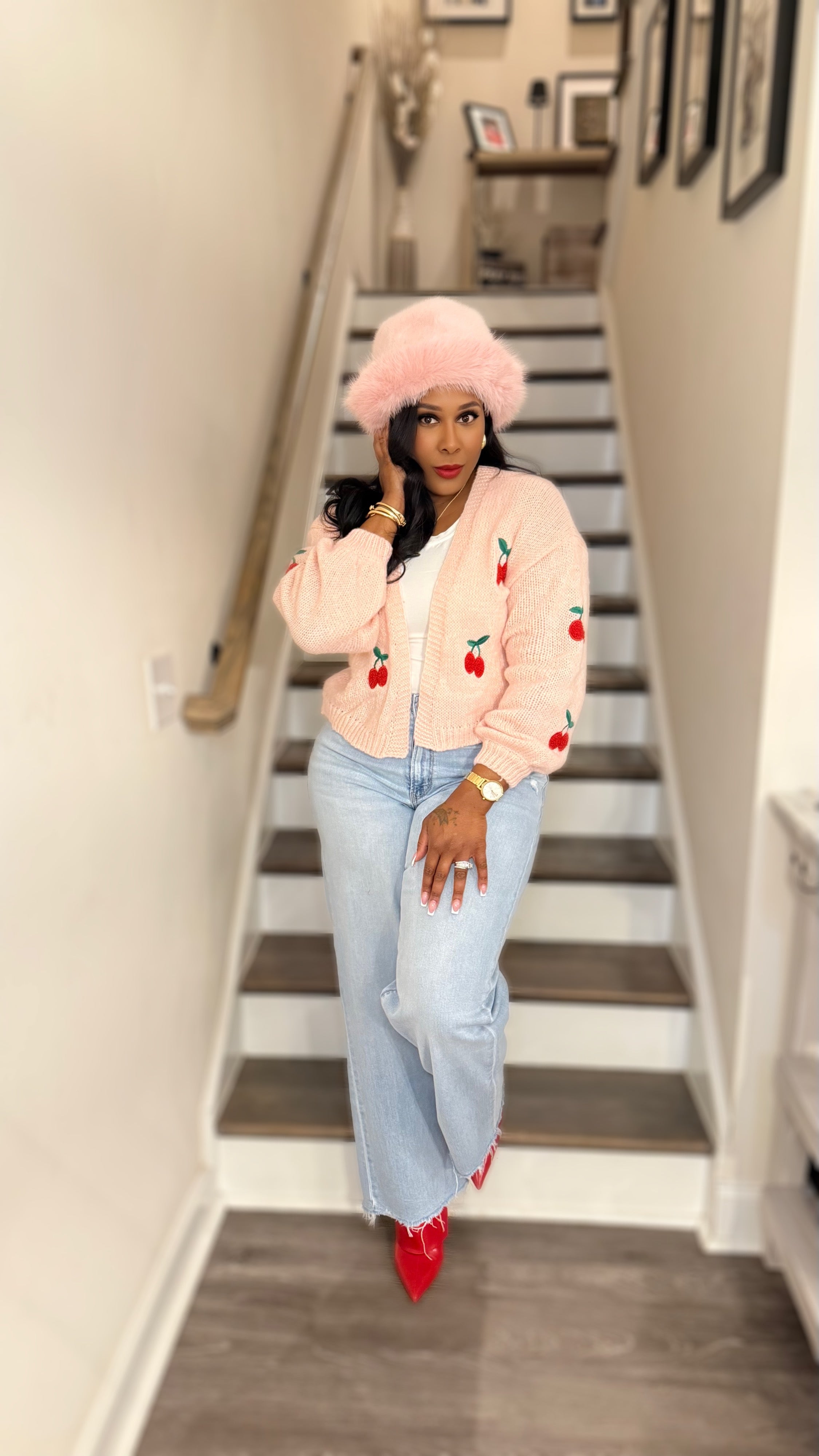 Cherrish Me Cardigan- Light Pink
