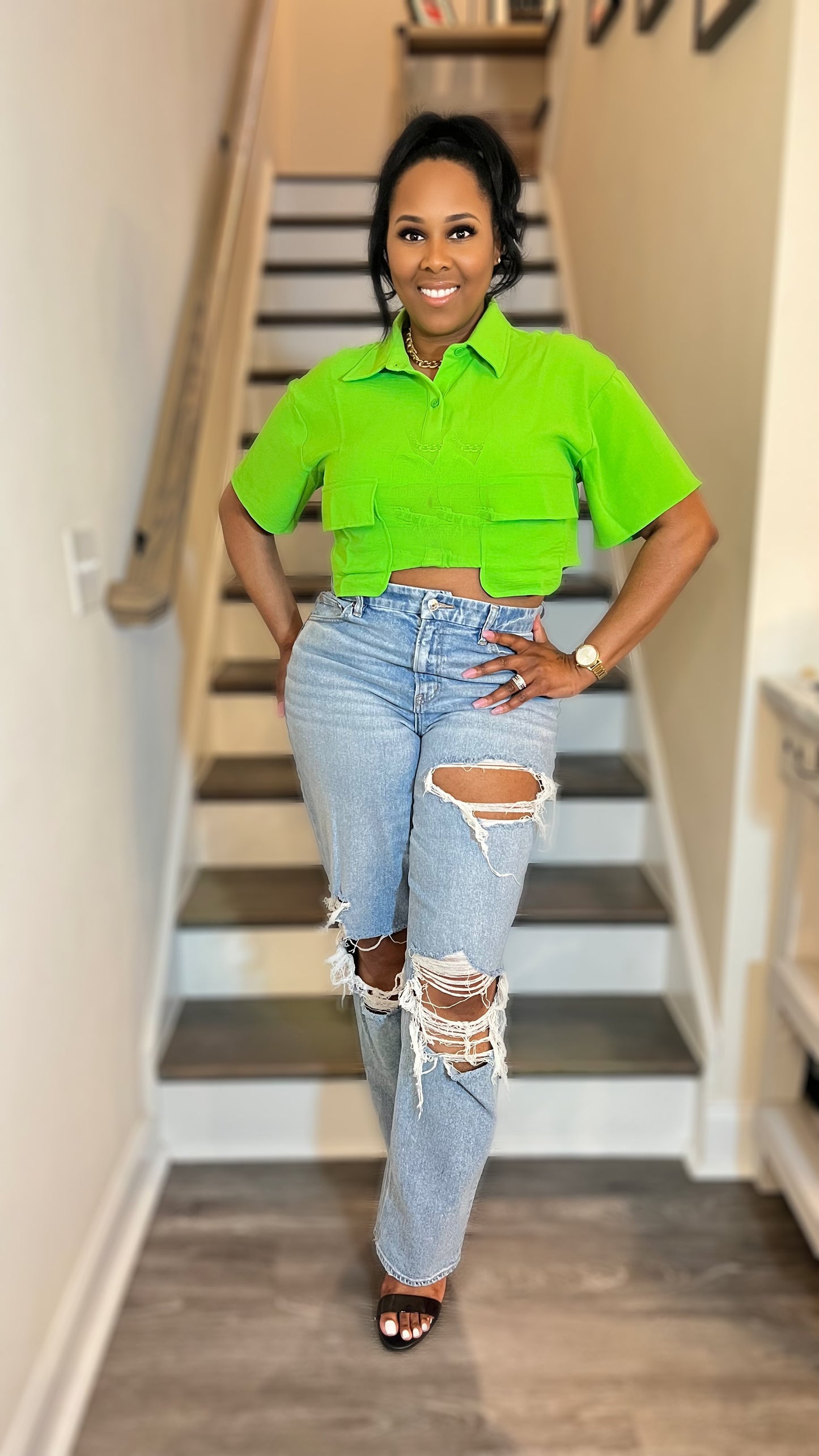 City Chic Crop Top - Lime Green