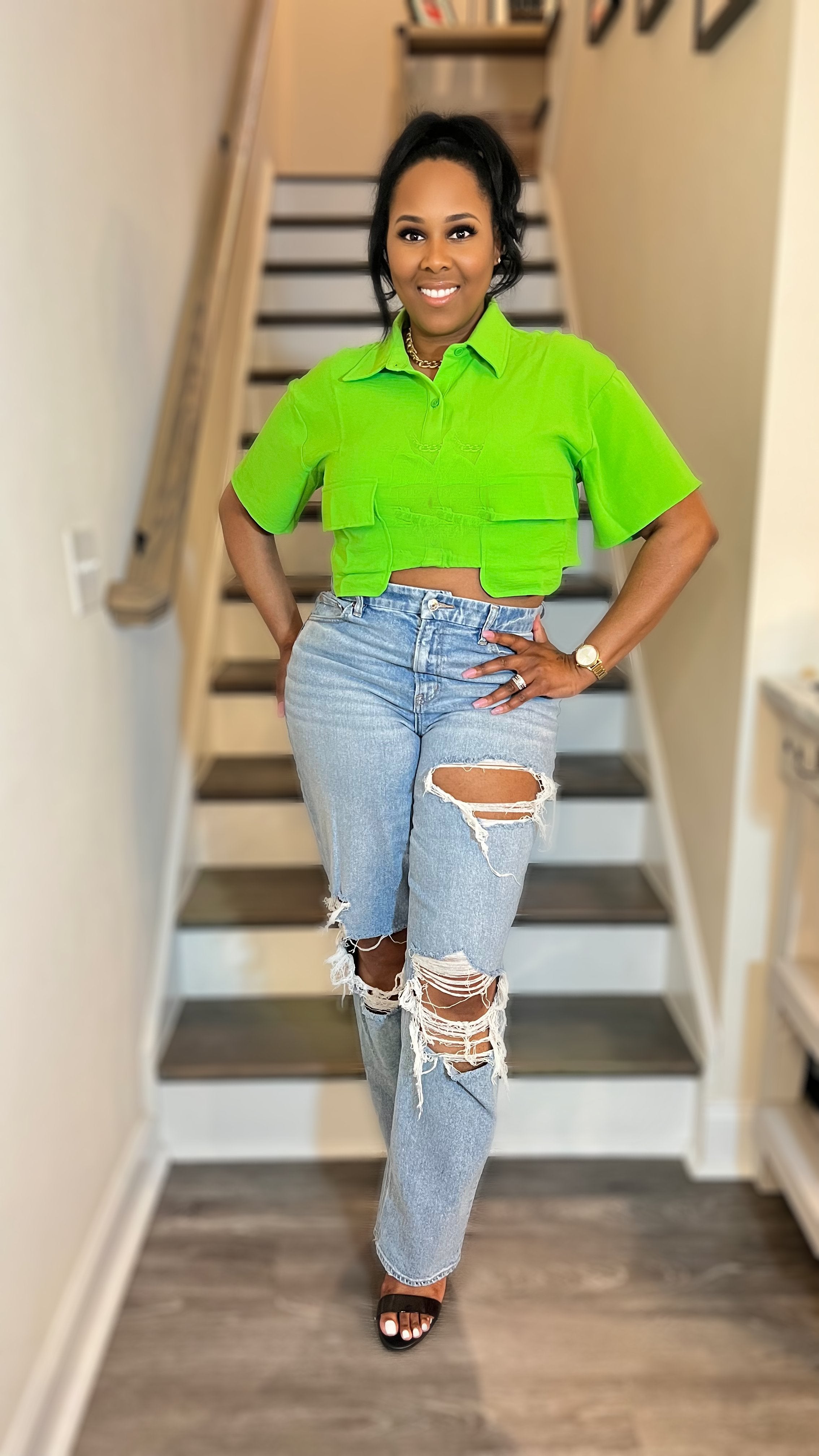 City Chic Crop Top - Lime Green