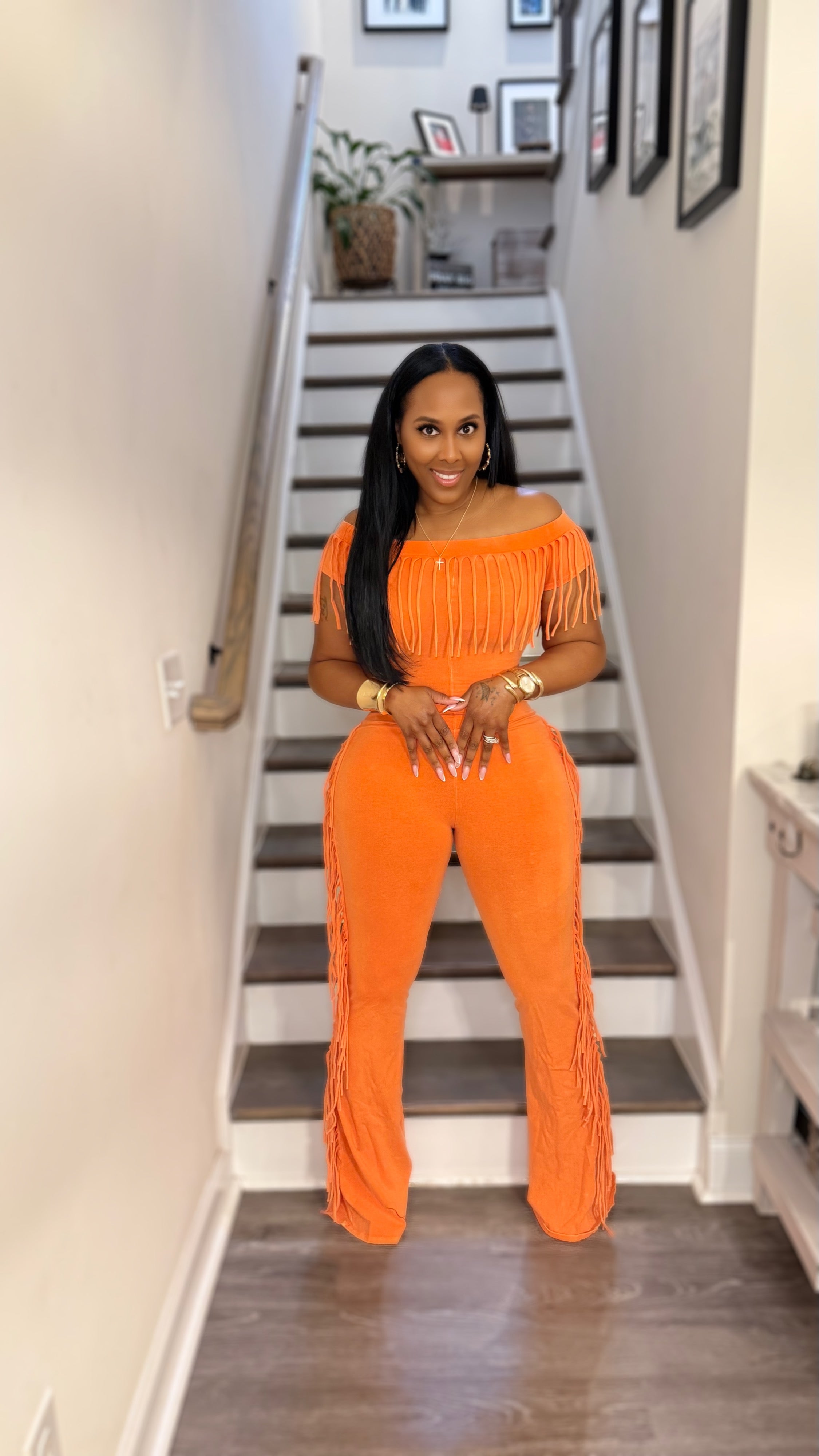 Tyrant Fringe Jumpsuit- Orange