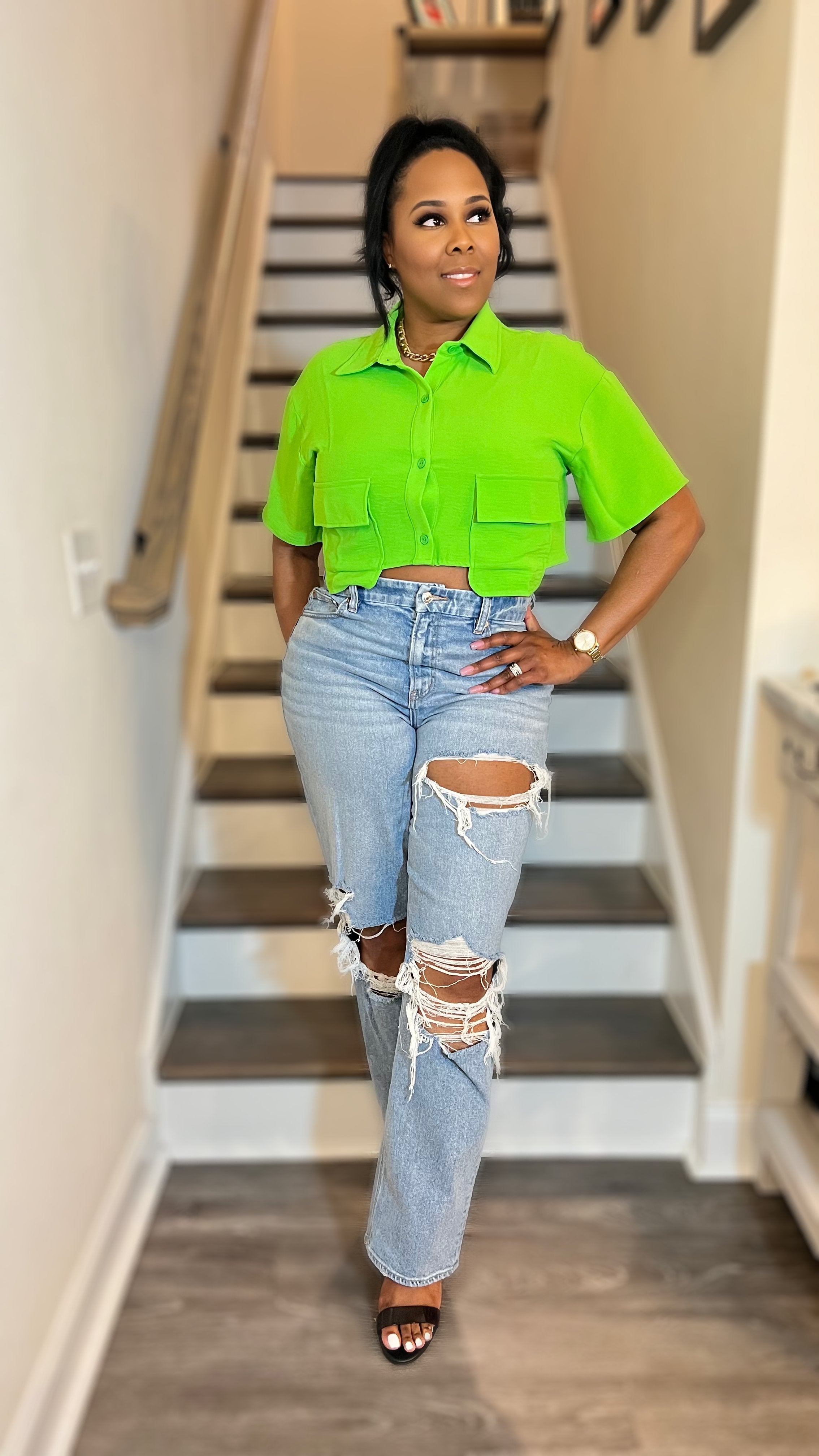 City Chic Crop Top - Lime Green