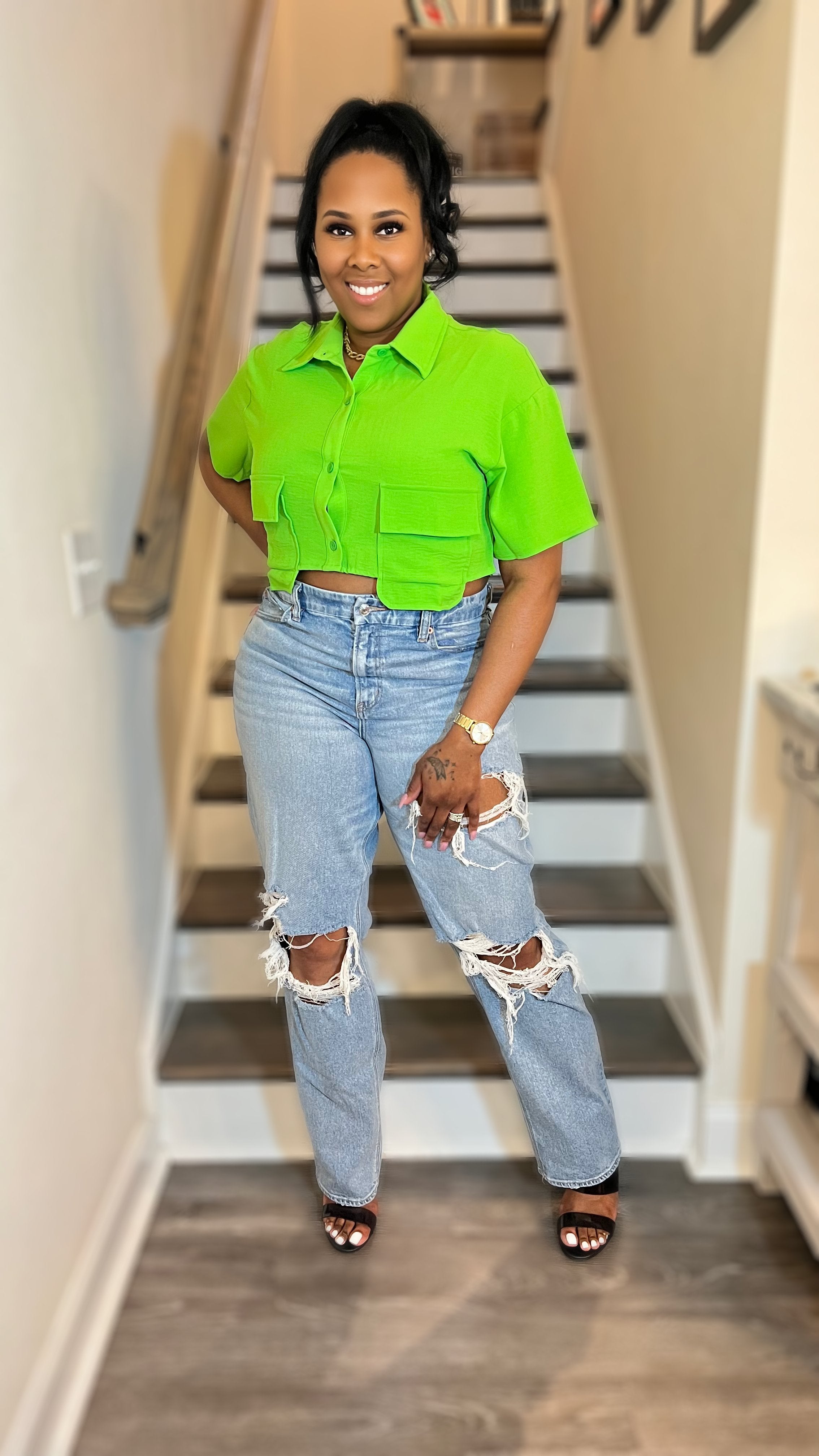City Chic Crop Top - Lime Green