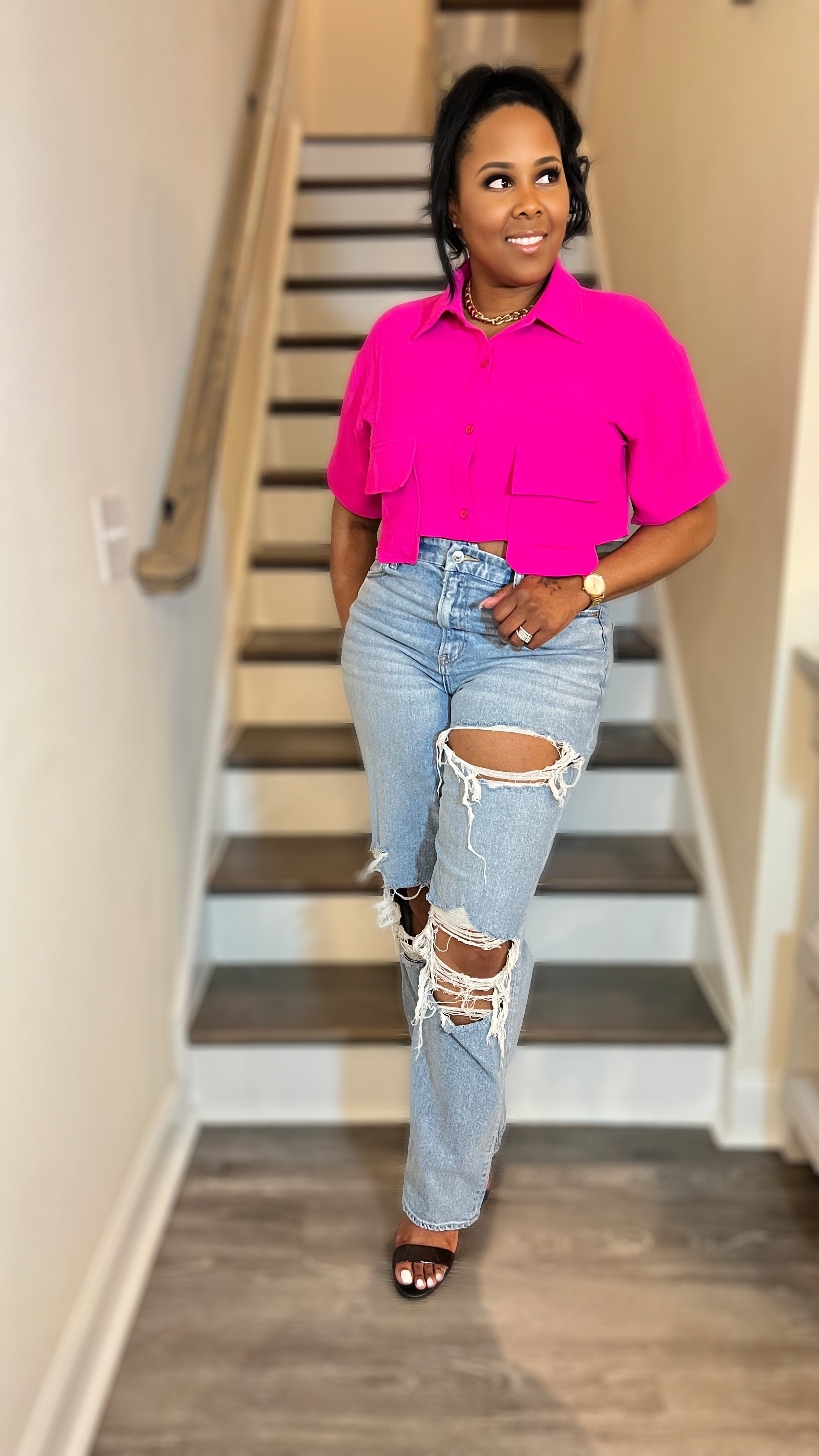 City Chic Crop Top - Hot Pink