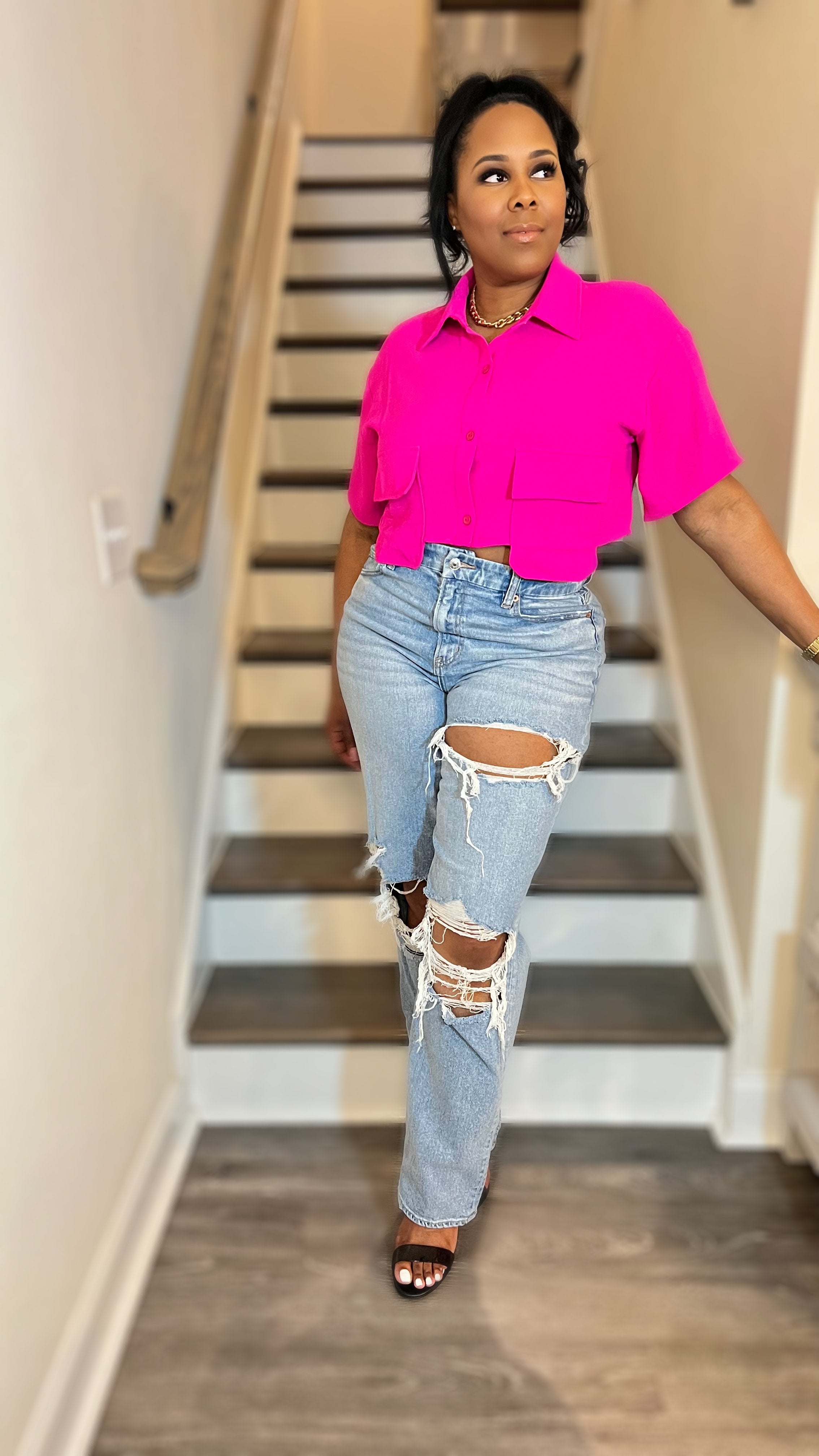 City Chic Crop Top - Hot Pink