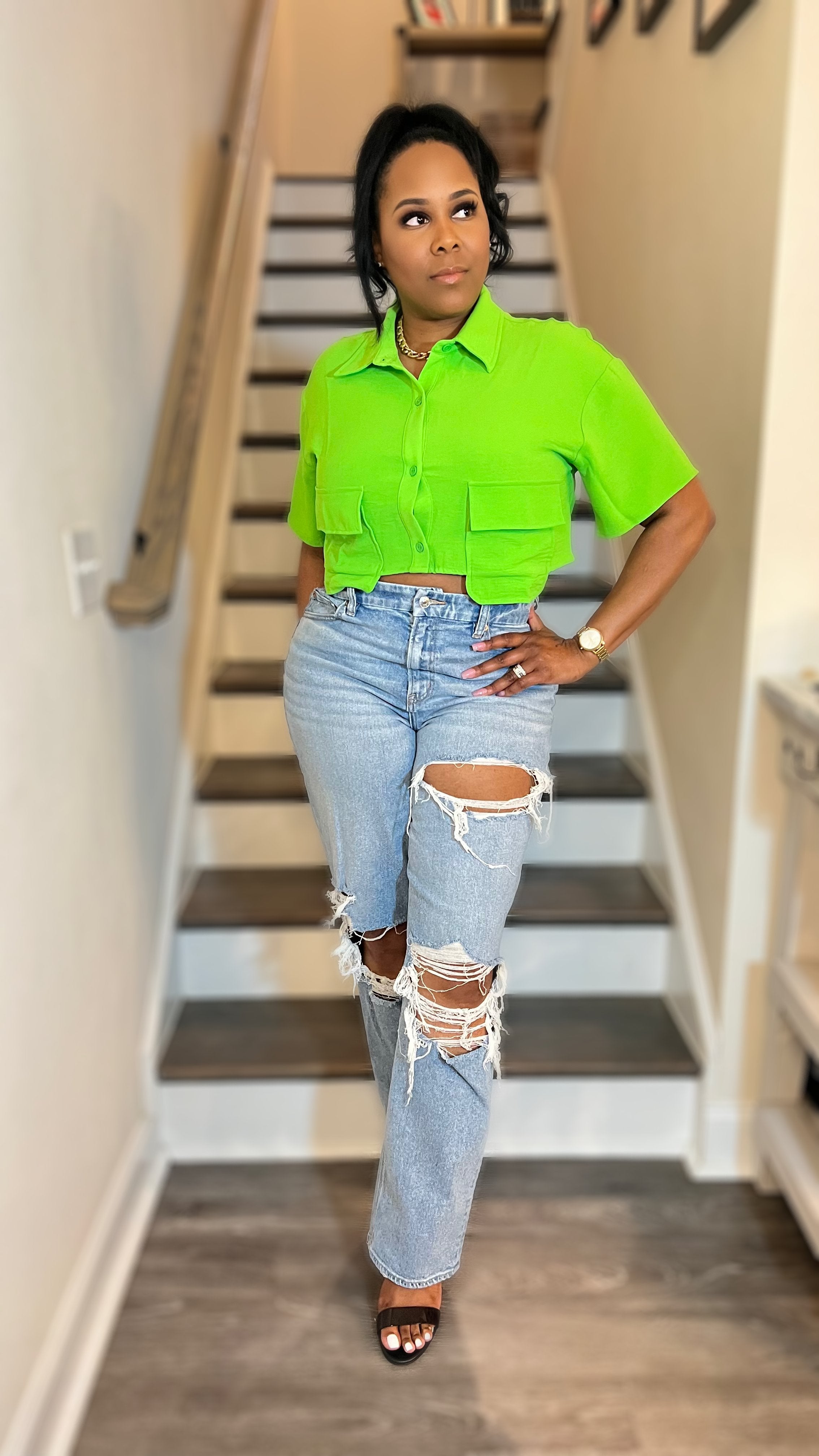City Chic Crop Top - Lime Green