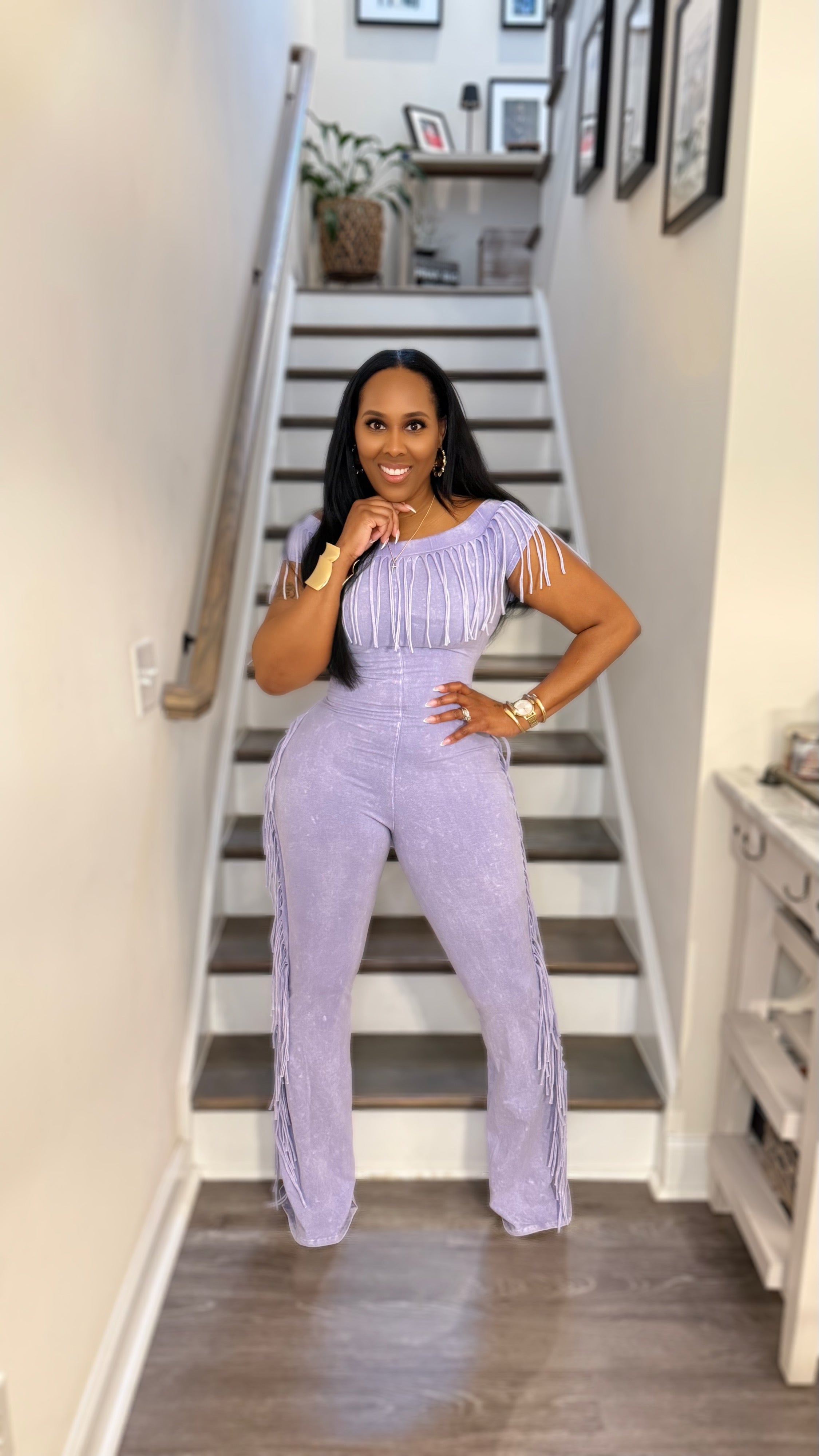 Tyrant Fringe Jumpsuit- Lavender
